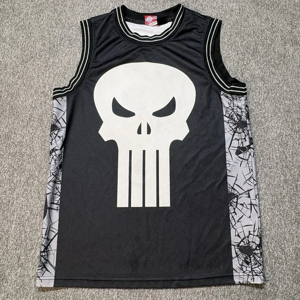 Marvel The Punisher Castle Basketball‎ Jersey ~ Men's S Black Mesh Comics